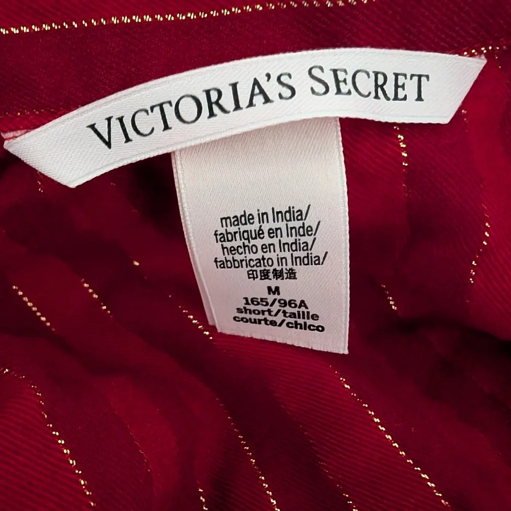 Victoria's Secret Long Flannel PJ Pajamas Set Red Stripe Medium Petite Short MP
